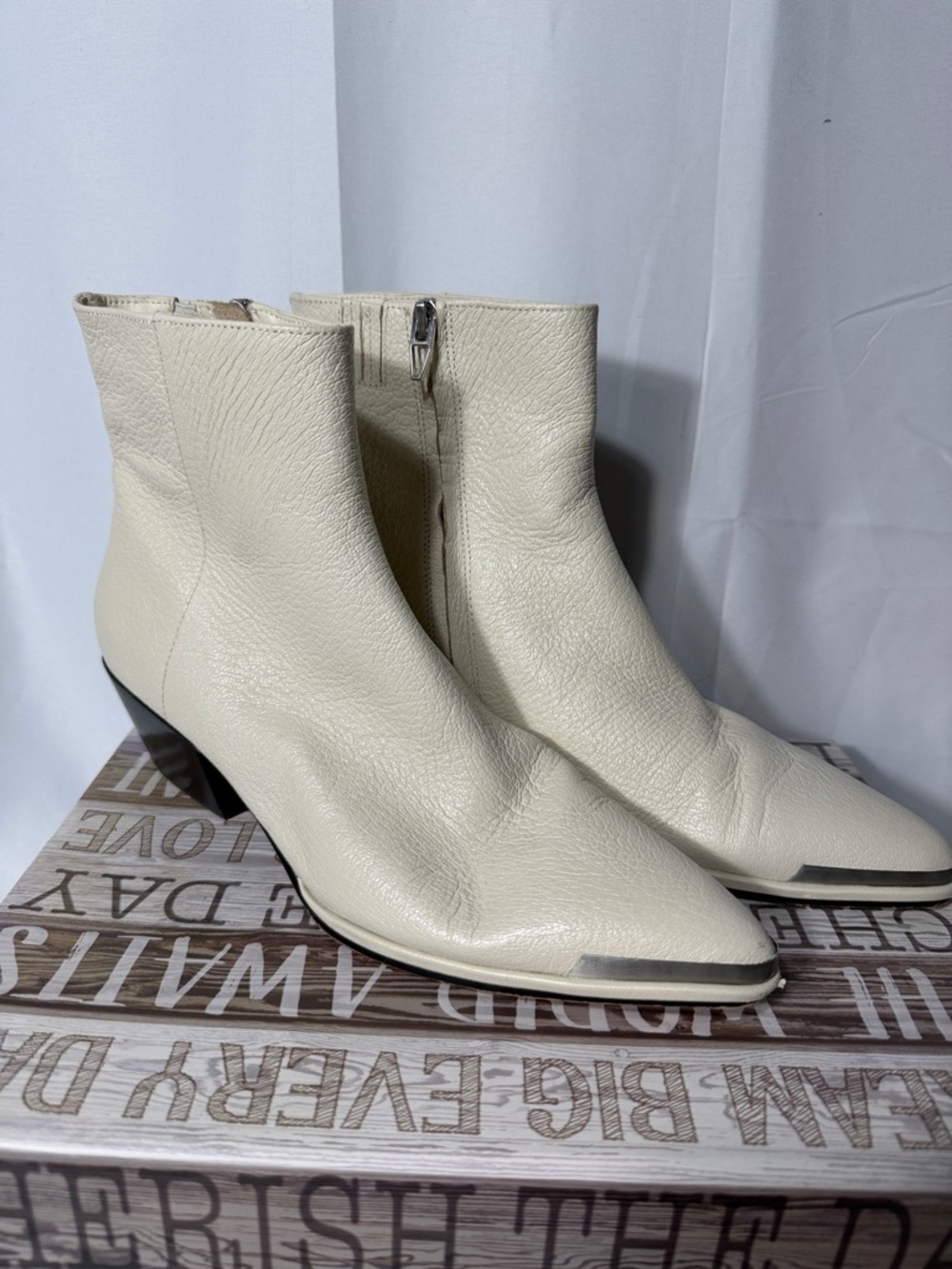 Dolce Vita Cream Leather Pointed Ankle Booties